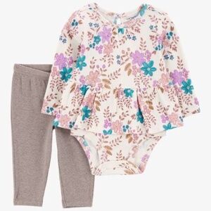 Baby Girls Floral Peplum Bodysuit & Pants, 2 Piece Set